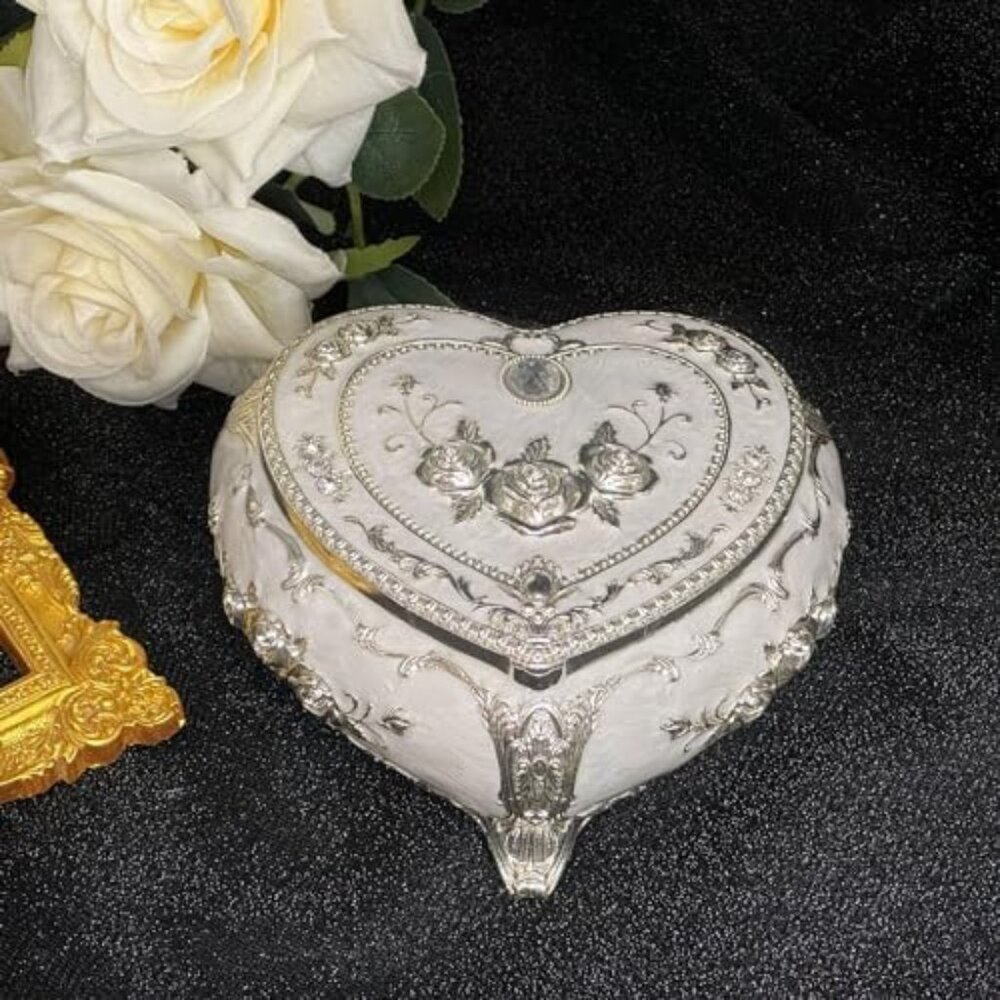 Vintage Ornaments Jewelry Trinket Boxes With Mirror (Silver)